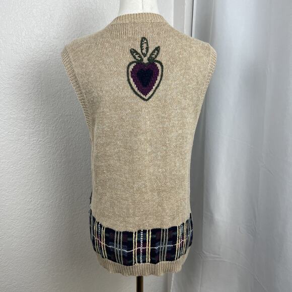 VTG Patchwork Knit Vest Womens Medium Hand Embroidered Grannycore Y2K Teacher - Picture 5 of 10